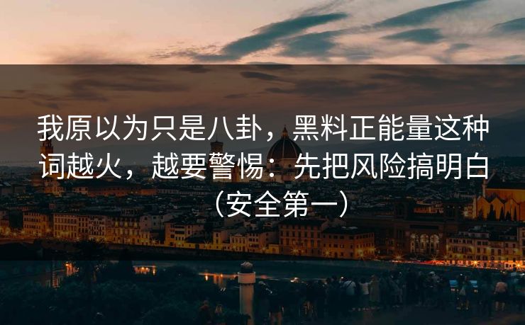 我原以为只是八卦，黑料正能量这种词越火，越要警惕：先把风险搞明白（安全第一）